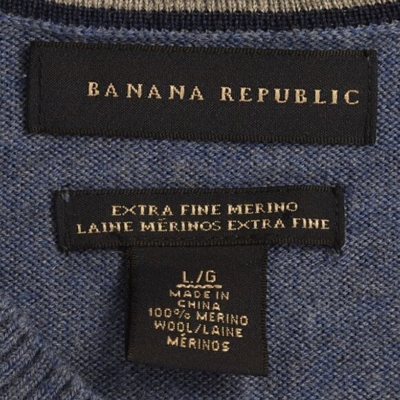 Banana Republic Extra Fine Merino Wool Blue V-Neck Size Large - Picture 5 of 8